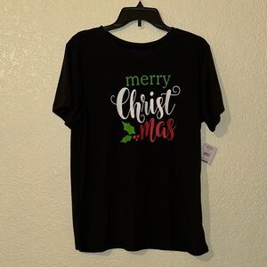 Holiday Time Black Christmas Tee with Festive Print